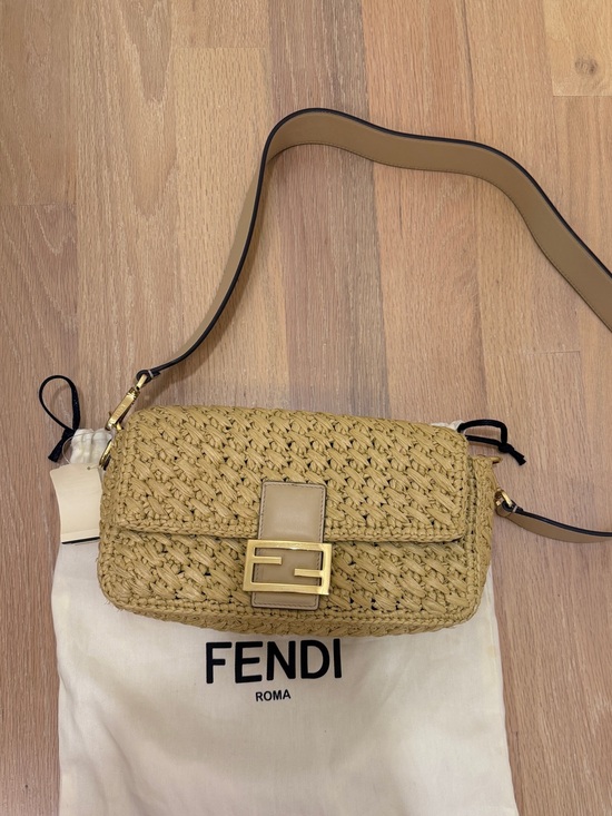 Fendi Handbags - Fendi Medium Baguette Natural Woven Raffia